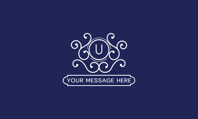 Obraz premium Vintage elegant initial U monogram design template. White color logo design isolated on dark background. Vector illustration