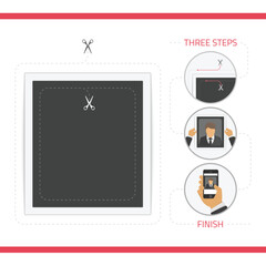 Social network vector photo frame for original shots. Blank Photo Frame with shadow effects isolated on white background. Modern design frame for Photo at creative activities with instructions for use