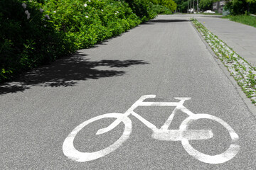 Obraz premium white sign on the pavement for the passage of cyclists bike path