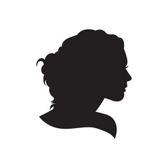 Woman head vector silhouette, side view. vignette. Hand drawn vector illustration, isolated on white background. Design for salon hair style logo.