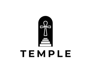 Simple Stair Temple With Ankh Symbol Logo Design Template