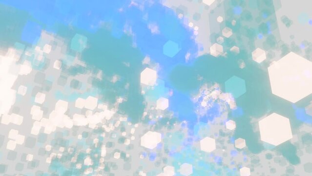 abstract thousands glitter cubic transparent  light blue and light green bokeh motion graphics animation.