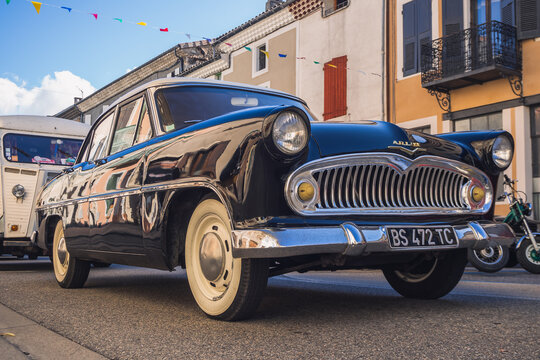 Loriol sur Drome, France - 17 September, 2022: Vintage black Simca Ariane 4, on the street. Classic car exhibition in Loriol sur Drome, France.