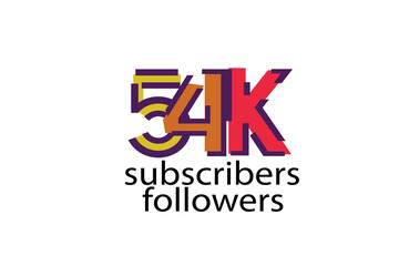 54K, 54.000 subscribers or followers blocks style with 3 colors on white background for social media and internet-vector