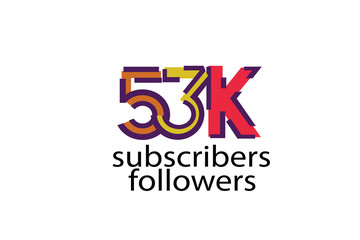 53K, 53.000 subscribers or followers blocks style with 3 colors on white background for social media and internet-vector