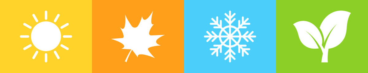 Set of four seasons vector icons. Summer, autumn, winter and spring colored icons. Vector 10 Eps.