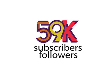 59K, 59.000 subscribers or followers blocks style with 3 colors on white background for social media and internet-vector