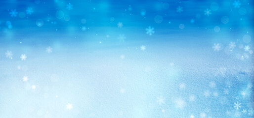Christmas blue background with snow. Winter landscape
