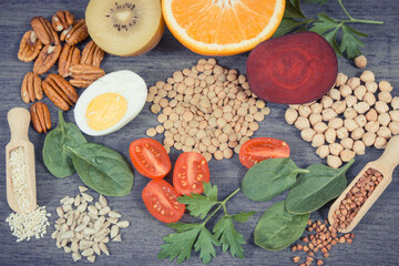 Healthy food as source natural folic acid and vitamins or minerals