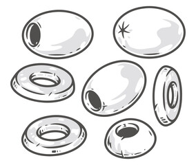 Fresh olives set monochrome elements