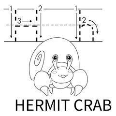 Cute Sea Animal Alphabet Series. H is for hermit crab. Vector cartoon character design illustration.