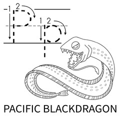 Cute Sea Animal Alphabet Series. P is for Pacific Blackdragon. Vector cartoon character design illustration.