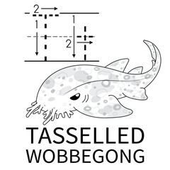 Cute Sea Animal Alphabet Series. T is for Tasselled wobbegong. Vector cartoon character design illustration.