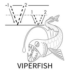 Cute Sea Animal Alphabet Series. V is for Viperfish. Vector cartoon character design illustration.