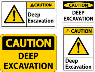 Deep Excavation Caution Sign On White Background