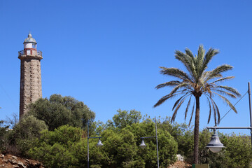 Punta Doncella Lighthouse, famous lighthouse in the city of Estepona (Malaga)