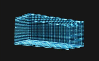 Cargo container with holographic style, freight and export, 3d rendering.
