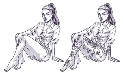 Cool fashion girl label monochrome