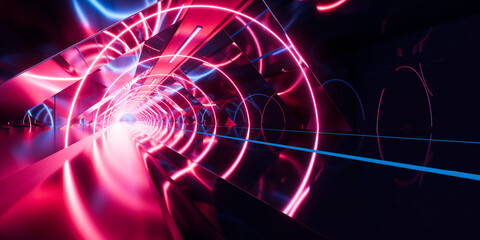 Dark tunnel with glowing light illuminated, 3d rendering.