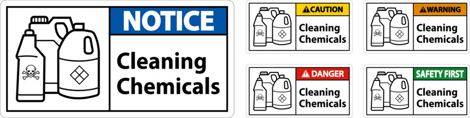 Warning Sign Cleaning Chemicals Sign On White Background