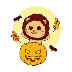 happy cute lion pumpkin halloween event adorable cartoon doodle