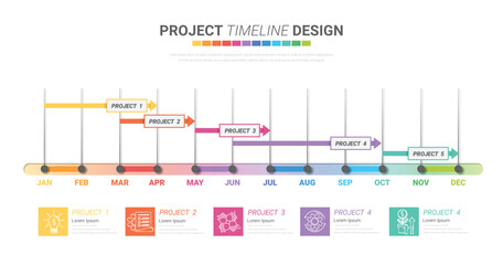 Project schedule year chart, overview planning timeline vector diagram for 12 months, Minimal infographic design template.