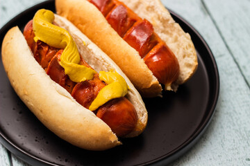 Barbecue grilled hot dog with mustard