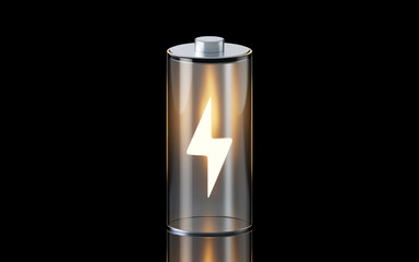 3D fast charge battery on black background, energy technology concept, 3d rendering.