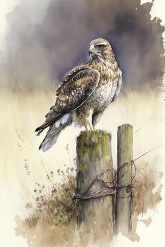 Common Buzzard sitting on a post