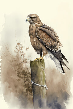 Common Buzzard sitting on a post
