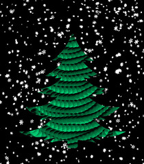 Green christmas tree with snowflakes. 
