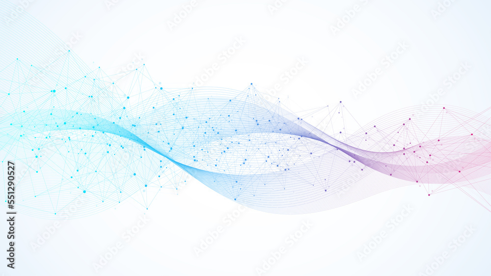 Poster Technology abstract lines and dots connection background. Connection digital data and big data concept. Digital data visualization illustration