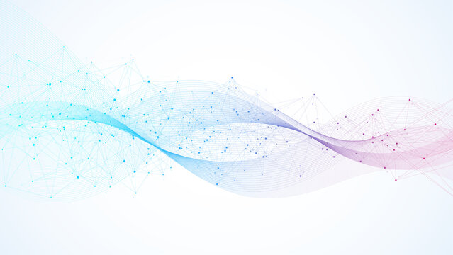 Technology abstract lines and dots connection background. Connection digital data and big data concept. Digital data visualization illustration