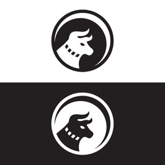 Circle bull animal logo  design . icon logo . silhouette logo