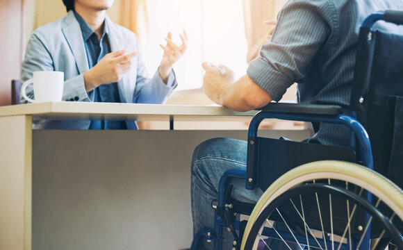 After accident and rehabilitation, a disabled man can return to work again. The company which job hiring employing disable people will receive tax deductions benefits.