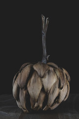 Dried artichoke isolated on black background