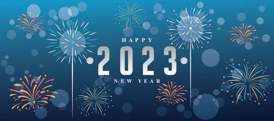 New year 2023 background with fireworks and blue shades