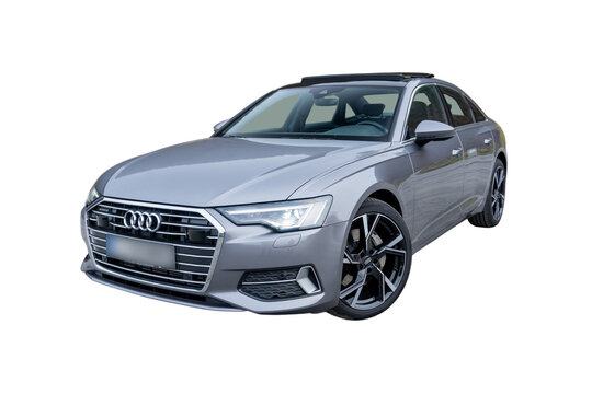 Cluj-Napoca, Cluj-Romania - 12.05.2022 - Audi A6 5.0 TDI Hybrid version, year 2020, with 286 horse power, mild hybrid, sedan limousine car,quattro, isolated in an empty parking lot