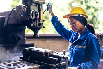 Professional labor machanic engineer technician worker industrial african black woman wearing blue...