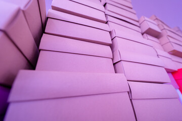 Fototapeta premium Stacks of colour cardboard boxes in the gift shop