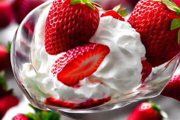 Digital Illustration Strawberries With Whipped Cream