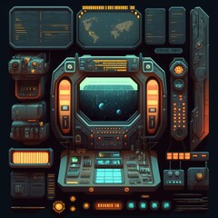 Fototapeta premium spaceship interior in space with control panel digital screens. 