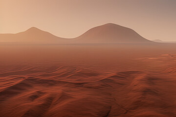 Fototapeta na wymiar a desert with a mountain in the distance, a detailed matte painting