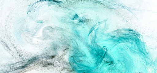 Emerald green ink abstract background. Acrylic paint backdrop for perfume, hookah, cosmetics. Mysterious smoke clouds, colorful fog © amixstudio
