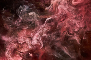 Red black ink abstract background. Acrylic paint backdrop for perfume, hookah, cosmetics. Mysterious smoke clouds, colorful fog