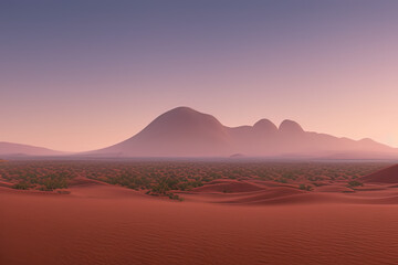 a desert with a mountain in the distance, a detailed matte painting