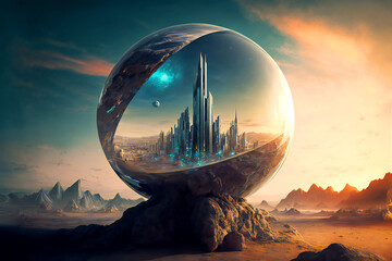 Other worlds, portals, gates, parallel worlds, other dimensions, wormholes, planets, space, digital illustration