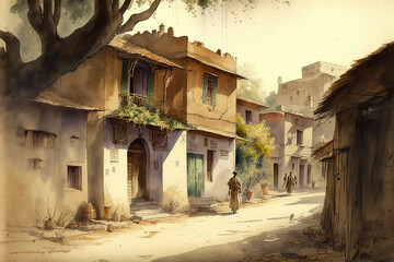 AI generated image of an Indian village scene - obrazy, fototapety, plakaty