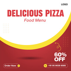 Red and yellow Color Delicious Pizza Food social media banner post template design 