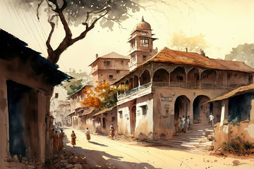 AI generated image of an Indian village scene